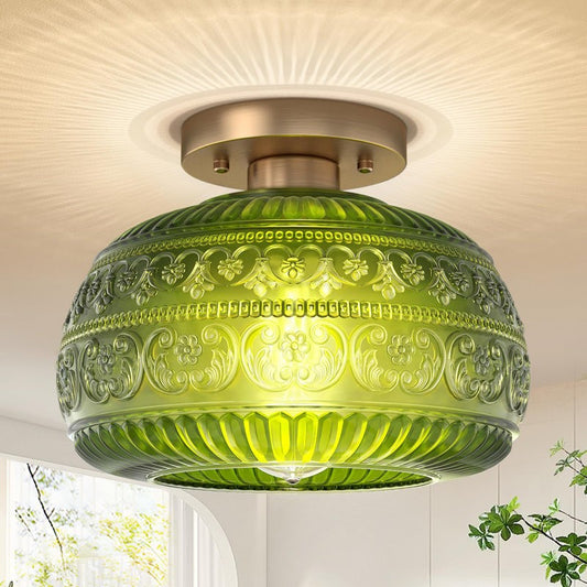 Ixionis Stained Engraved Pattern Glass Flush Mount Ceiling Light