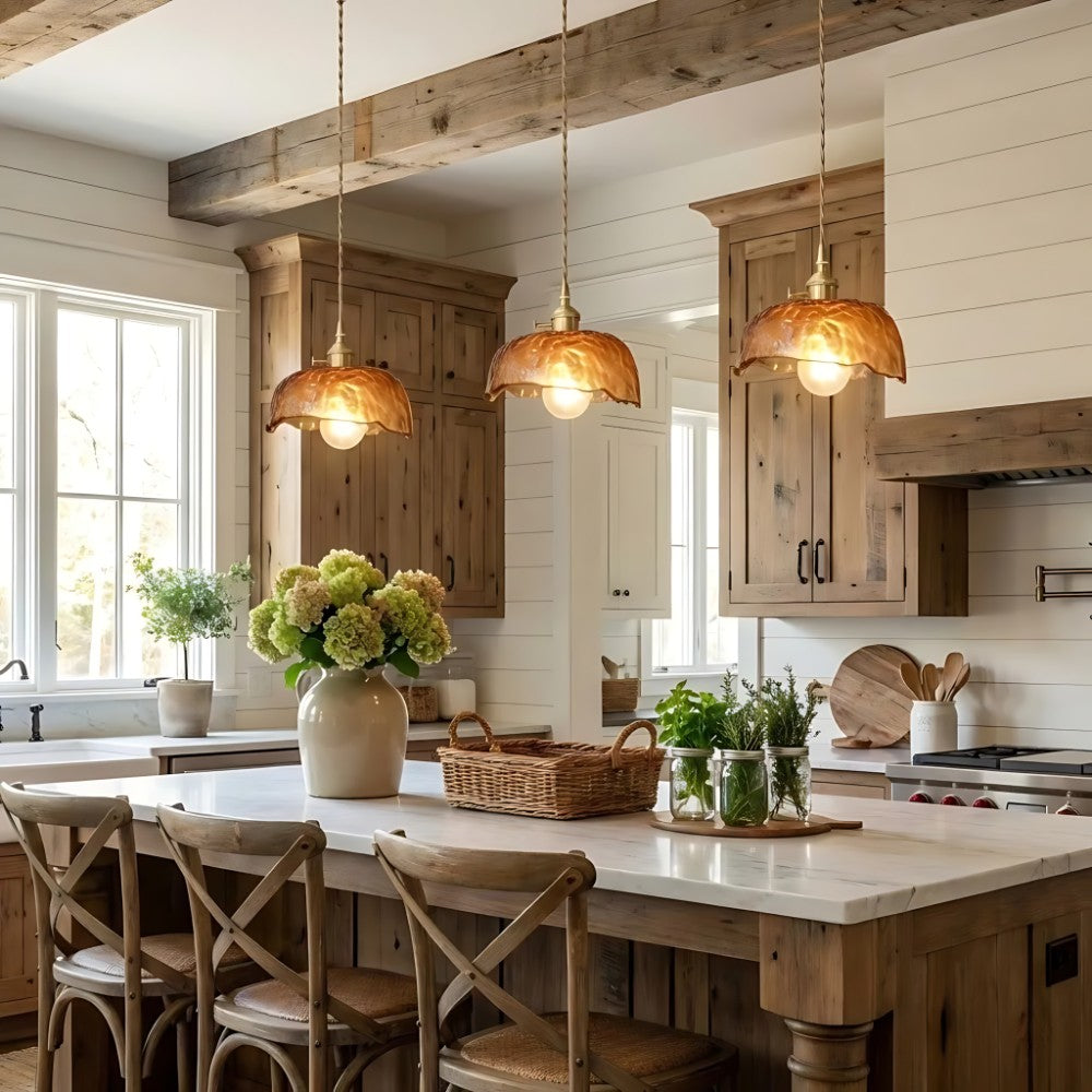 Nyxalis Vintage Brass Glass Pendant Light