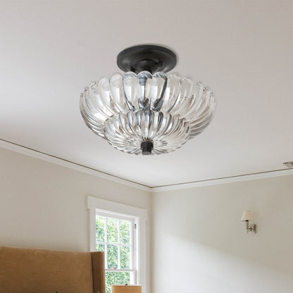 Raveena Vintage Amber Glass Semi Flush Mount Floral Ceiling Light