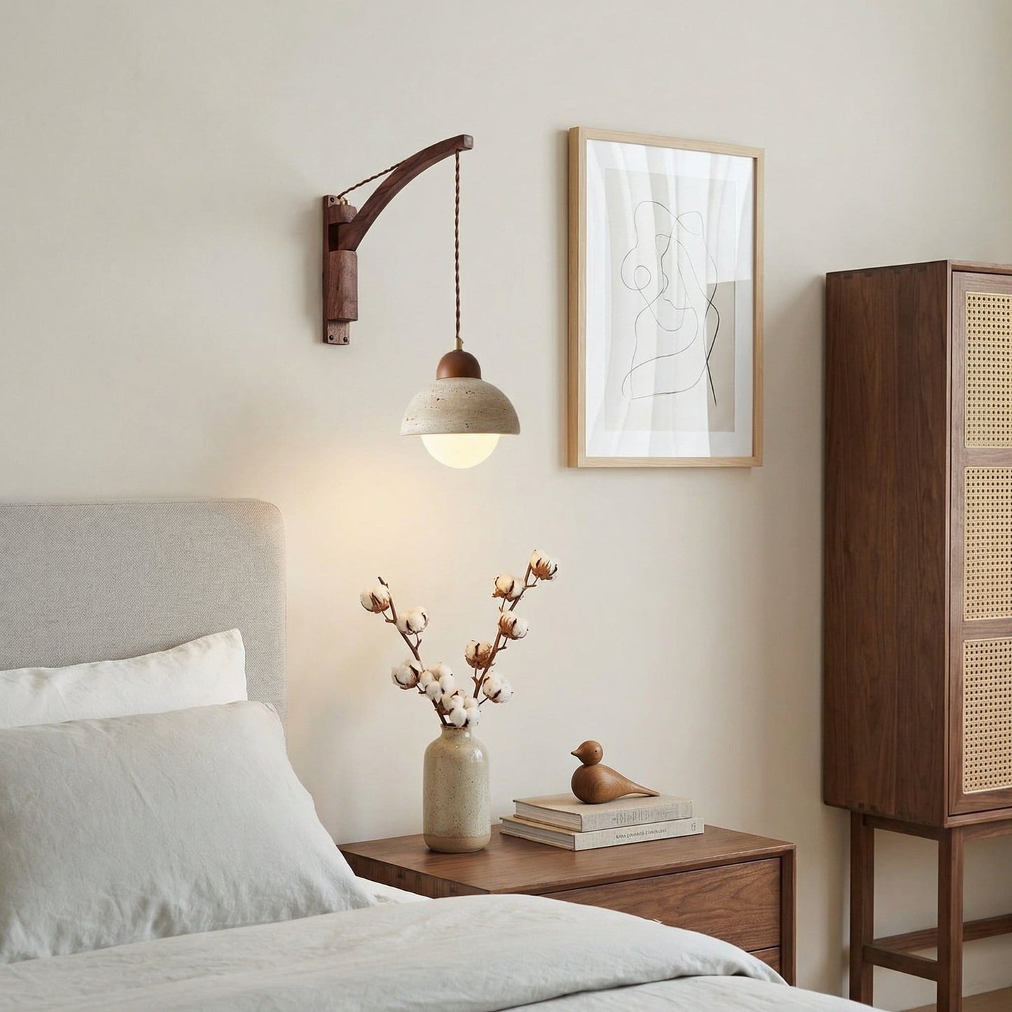 Josiah Modern Solid Wood Travertine Wall Lamp