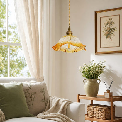 Brion Yellow Glass Flower Single Pendant Light