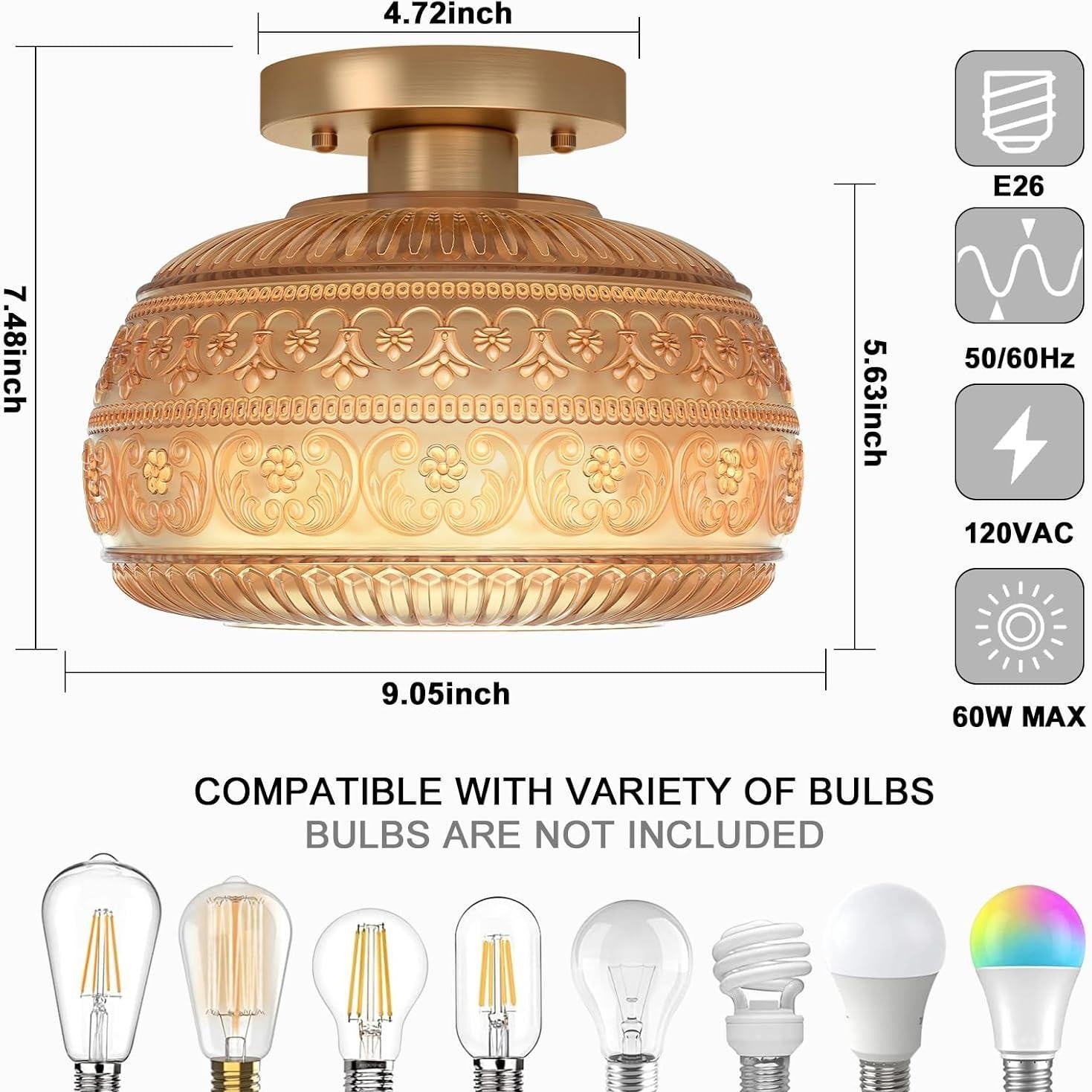 Ixionis Stained Engraved Pattern Glass Flush Mount Ceiling Light