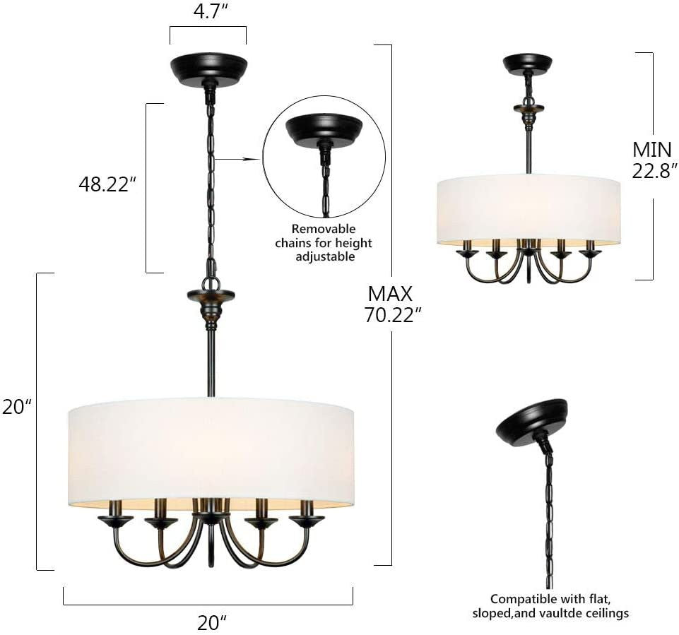 Nyneve 5 Light Dimmable Fabric Drum Chandelier