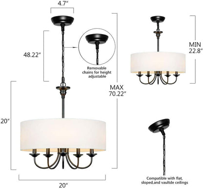 Nyneve 5 Light Dimmable Fabric Drum Chandelier