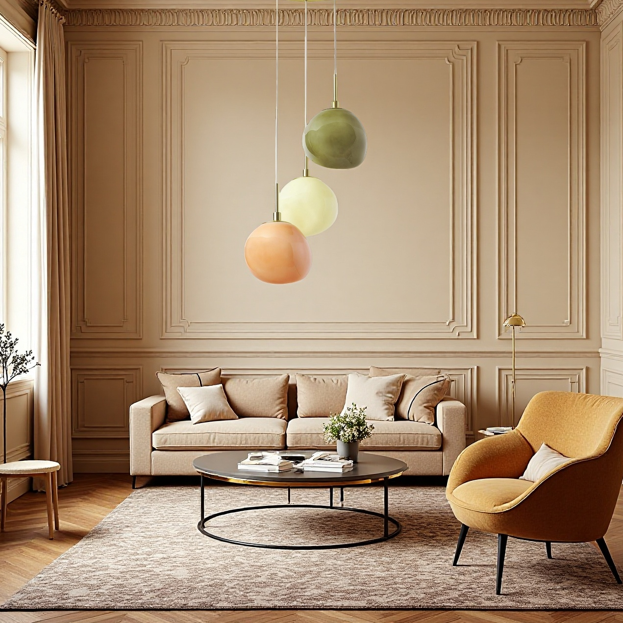 Baya Natural Three-Color Opal Glass Cluster Pendant Light