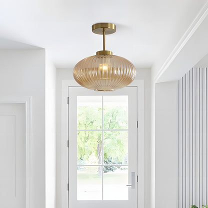 Jorik Natural Green Ribbed Glass Oval Ceiling Light