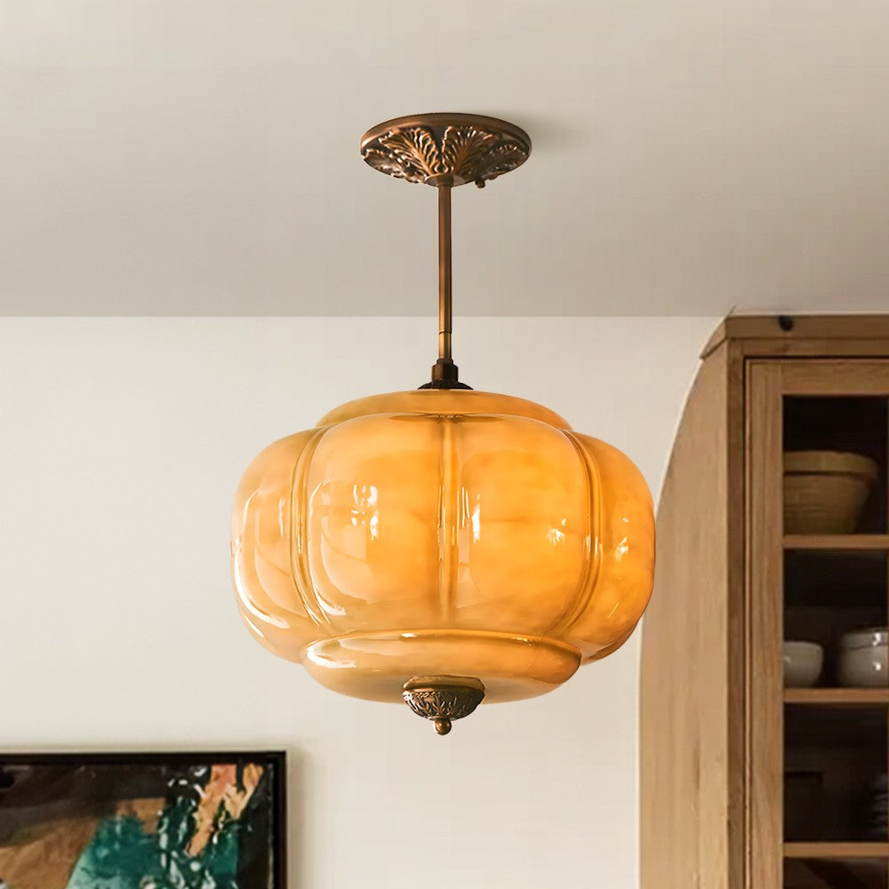 Vortan Antique Brass Green Glass Semi-Flush Mount Eloise Pendant Lamp