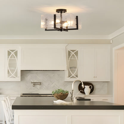 Coriander Black Rectangular Water Rippled Glass Ceiling Light