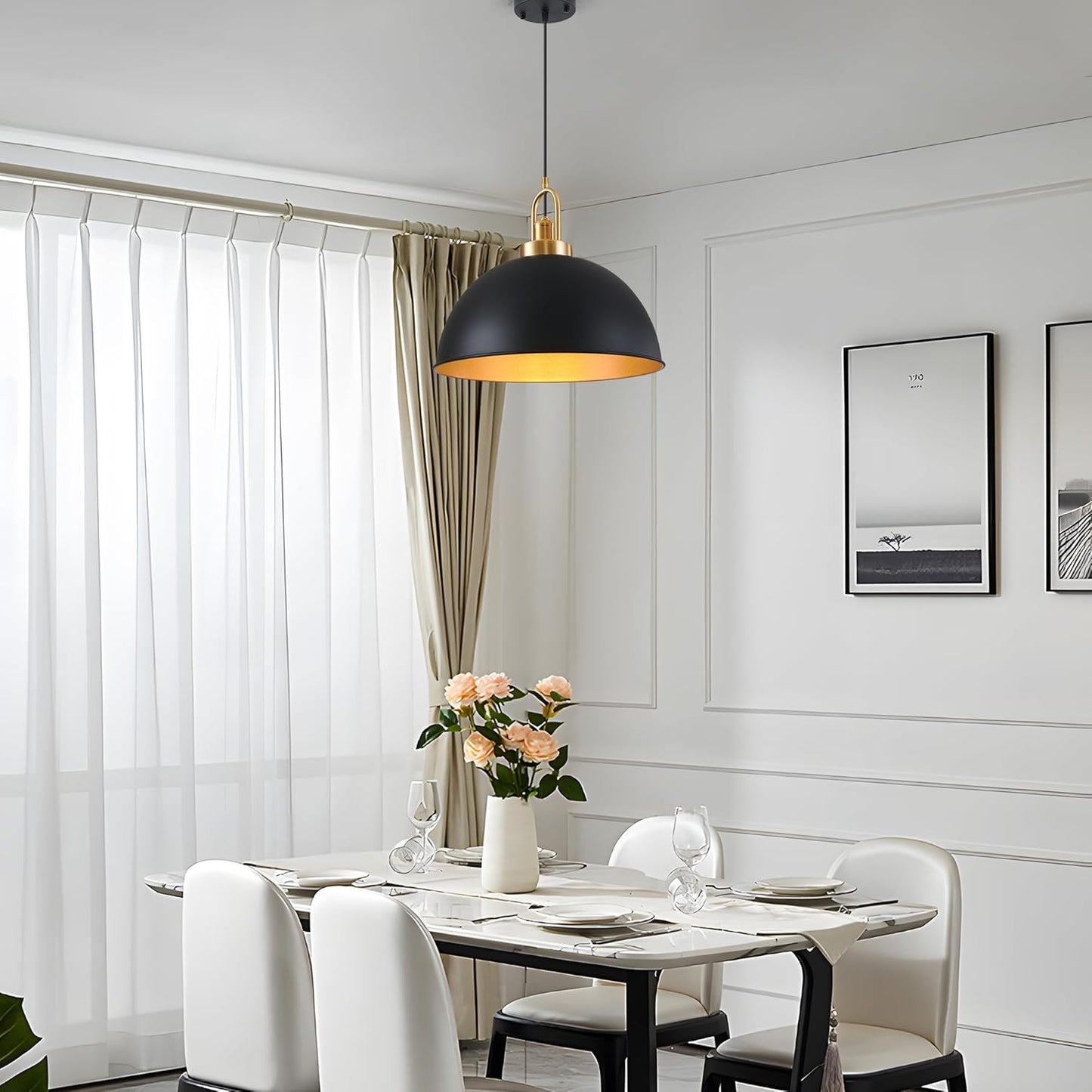 Gleamix Industrial Black Metal Dome Pendant Light