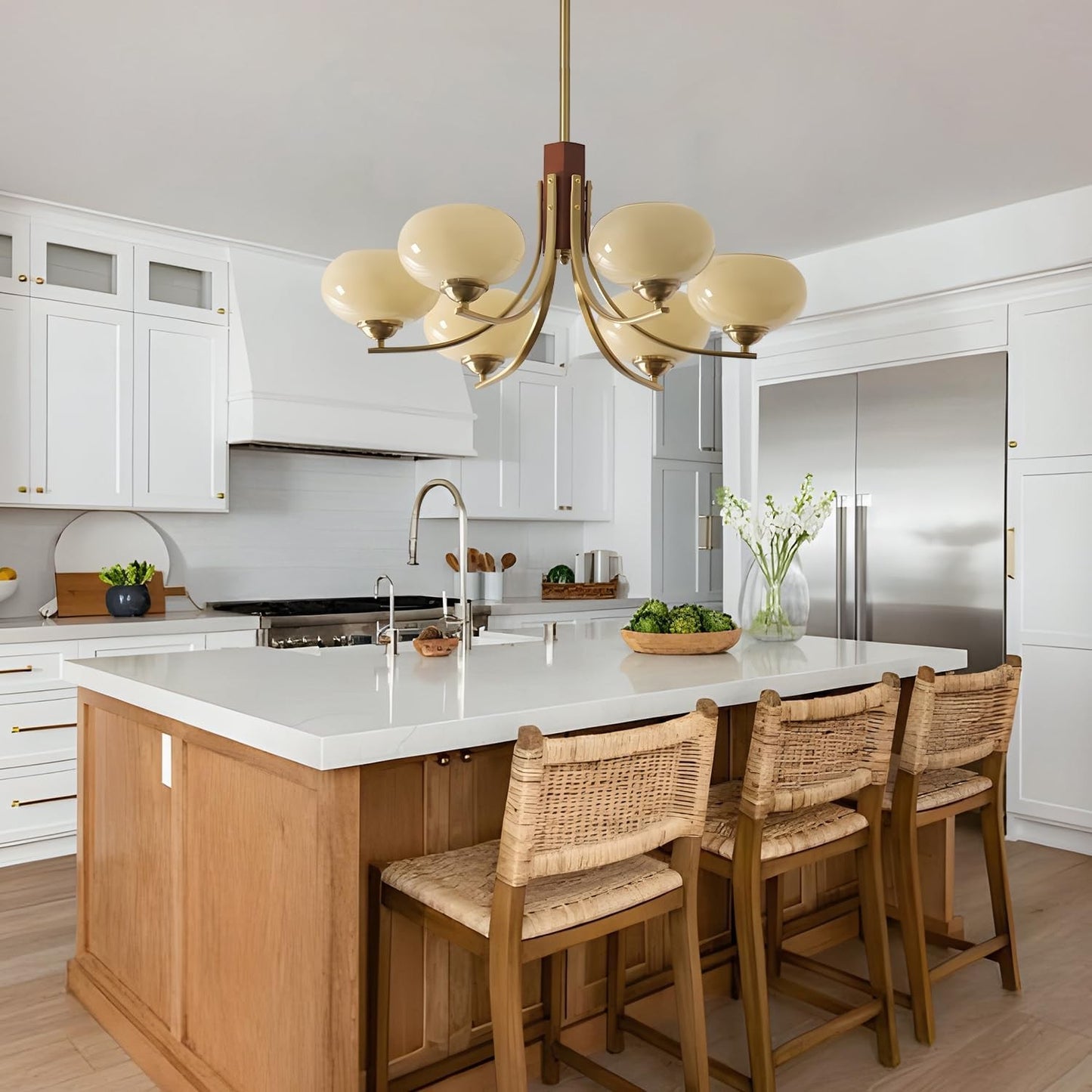 Juino Wood Farmhouse Milk Ball Sputnik Chandelier