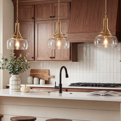 Thalys Brushed Gold Clear Glass Shade Charleston Pendant Light