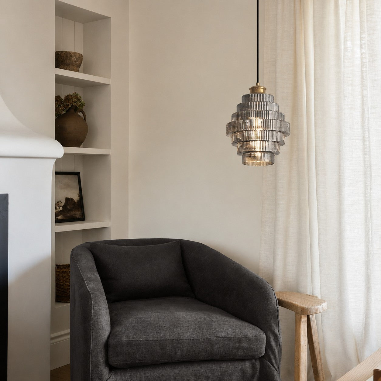 Kaelyn Bottle Shade Stained Striped Glass Pendant Light