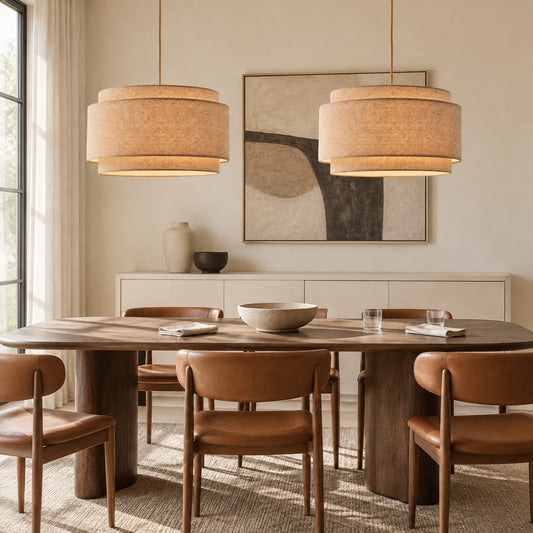 Virelai Modern Linen Double Drum Pendant Light