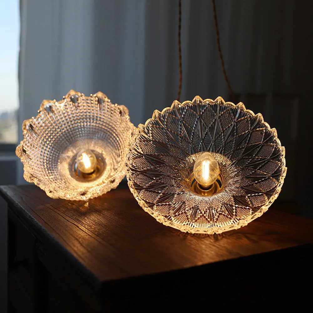 Gyran Retro Brass Lace Glass Pendant Light