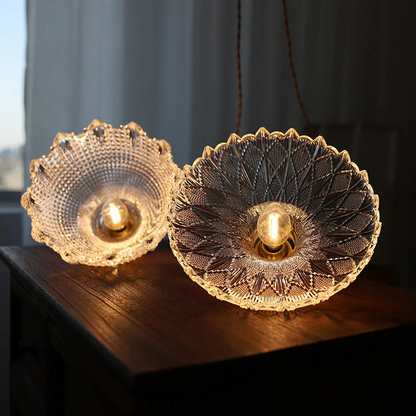 Gyran Retro Brass Lace Glass Pendant Light