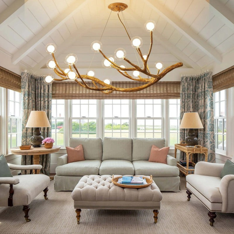 Damian Rustic Tree Branch Chandelier with Bubble Glass Lamp Shades