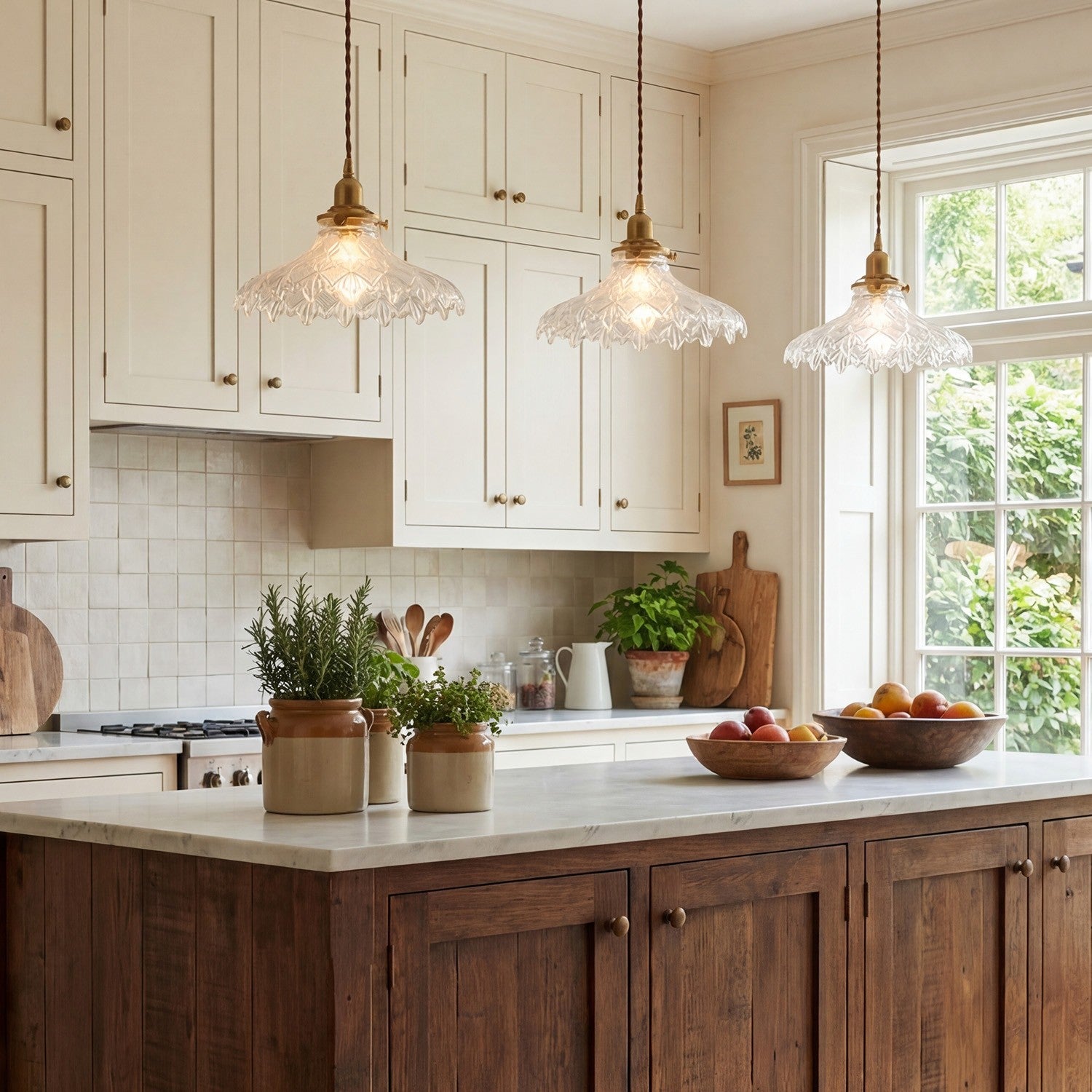 Gyran Retro Brass Lace Glass Pendant Light