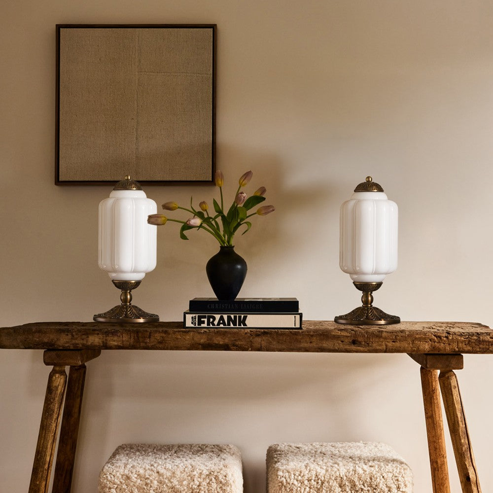 Nexos French Retro Cream Glass Textured Eloise Table Lamp