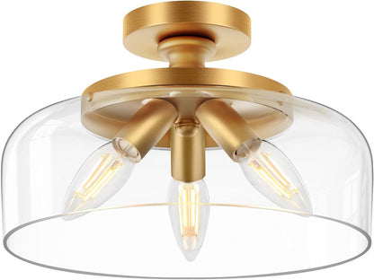 Santos Vintage Hand Carved Floral Clear Glass Semi Flush Mount Ceiling Light