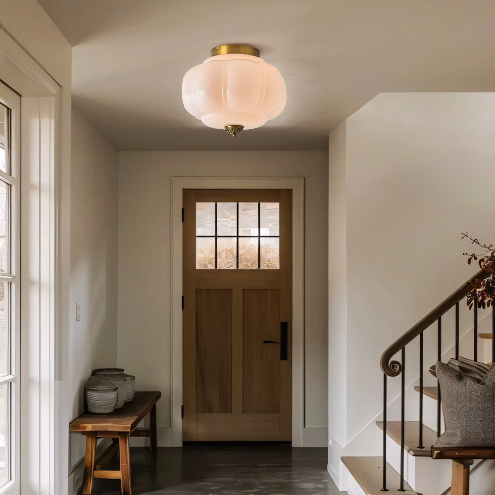 Ozita Retro Milk Glass Semi Flush Mount Eloise Ceiling Light