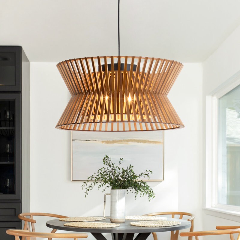 Freja Boho Wood Drum Chandelier