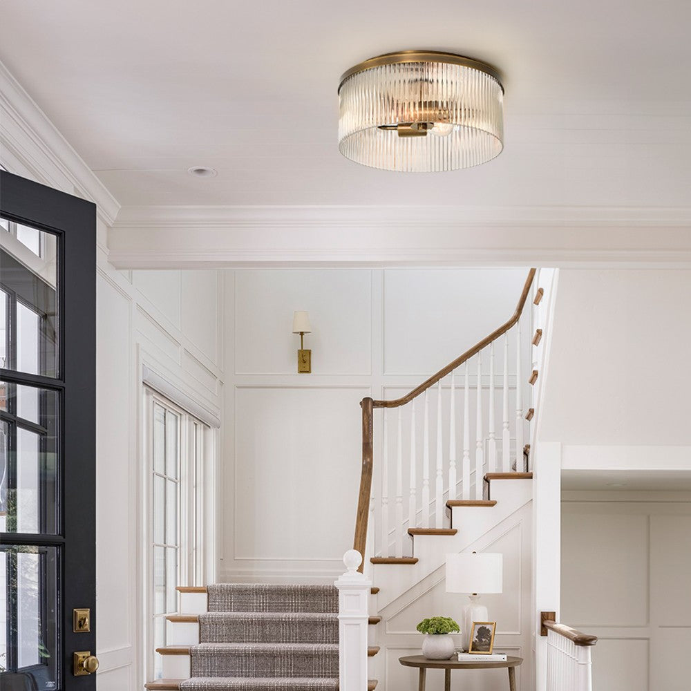 Sylan Farmhouse Round Ribbed Glass Flush Mount Ceiling Light