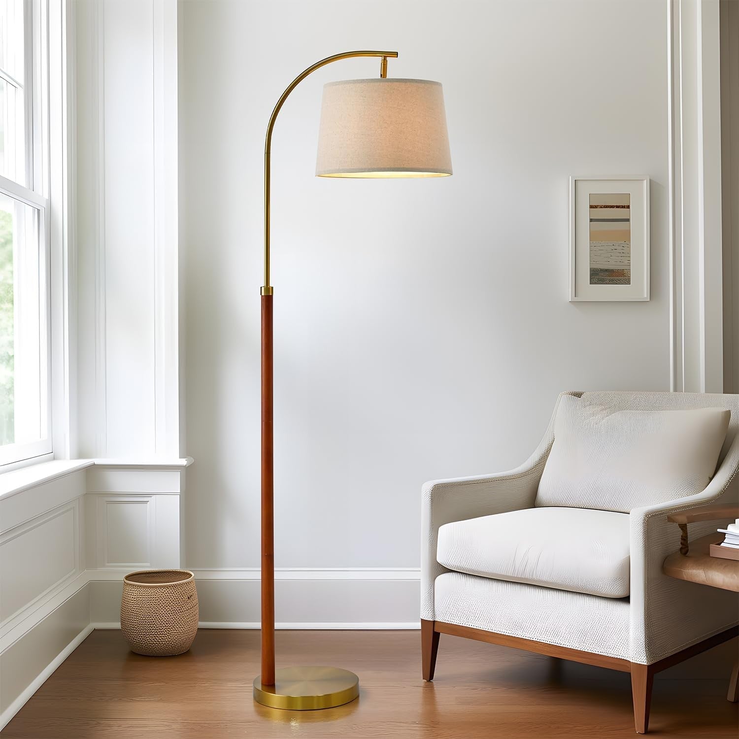 Zaden Vintage Gold Linen Shade Floor Lamp