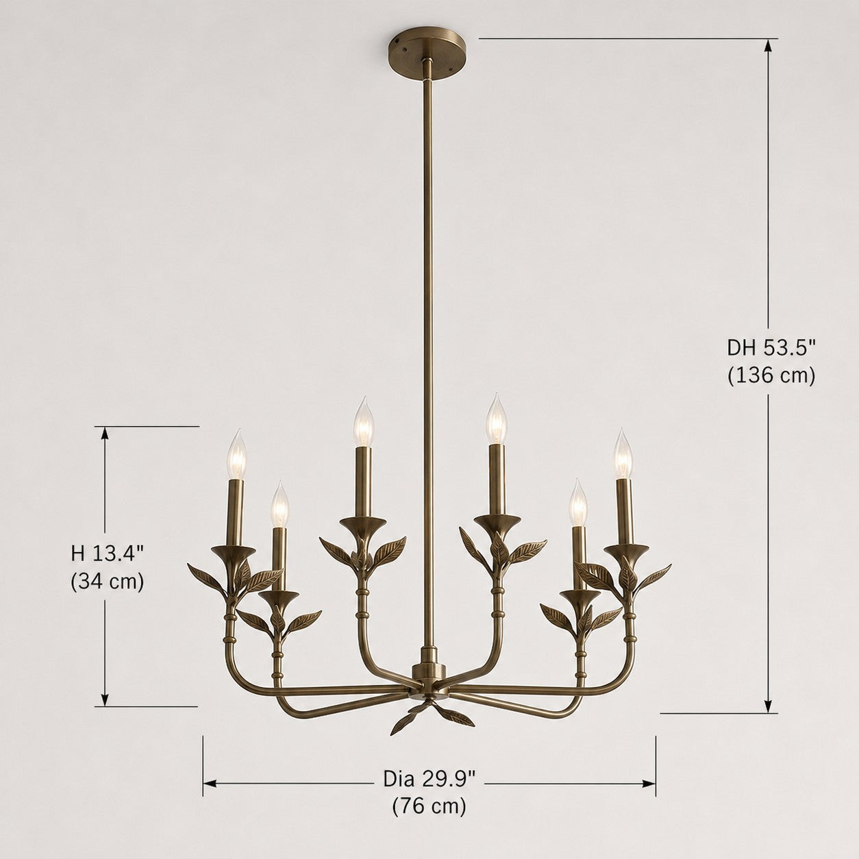 Jocelyn Retro Antique Brass Botanical Forged Iron Chandelier