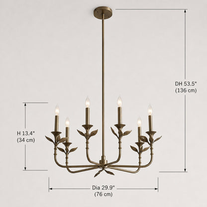 Jocelyn Retro Antique Brass Botanical Forged Iron Chandelier