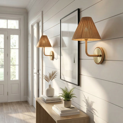 Calmyn Natural Woven Rattan Cone Wall Sconce