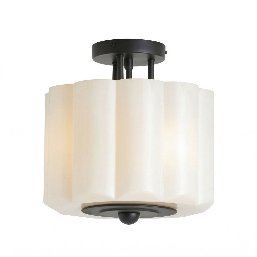 Hanahs Farmhouse Milk Glass Scalloped Shade Ceiling Light