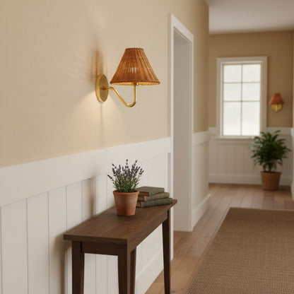 Betty Natural Rattan Cone Brass Wall Sconce