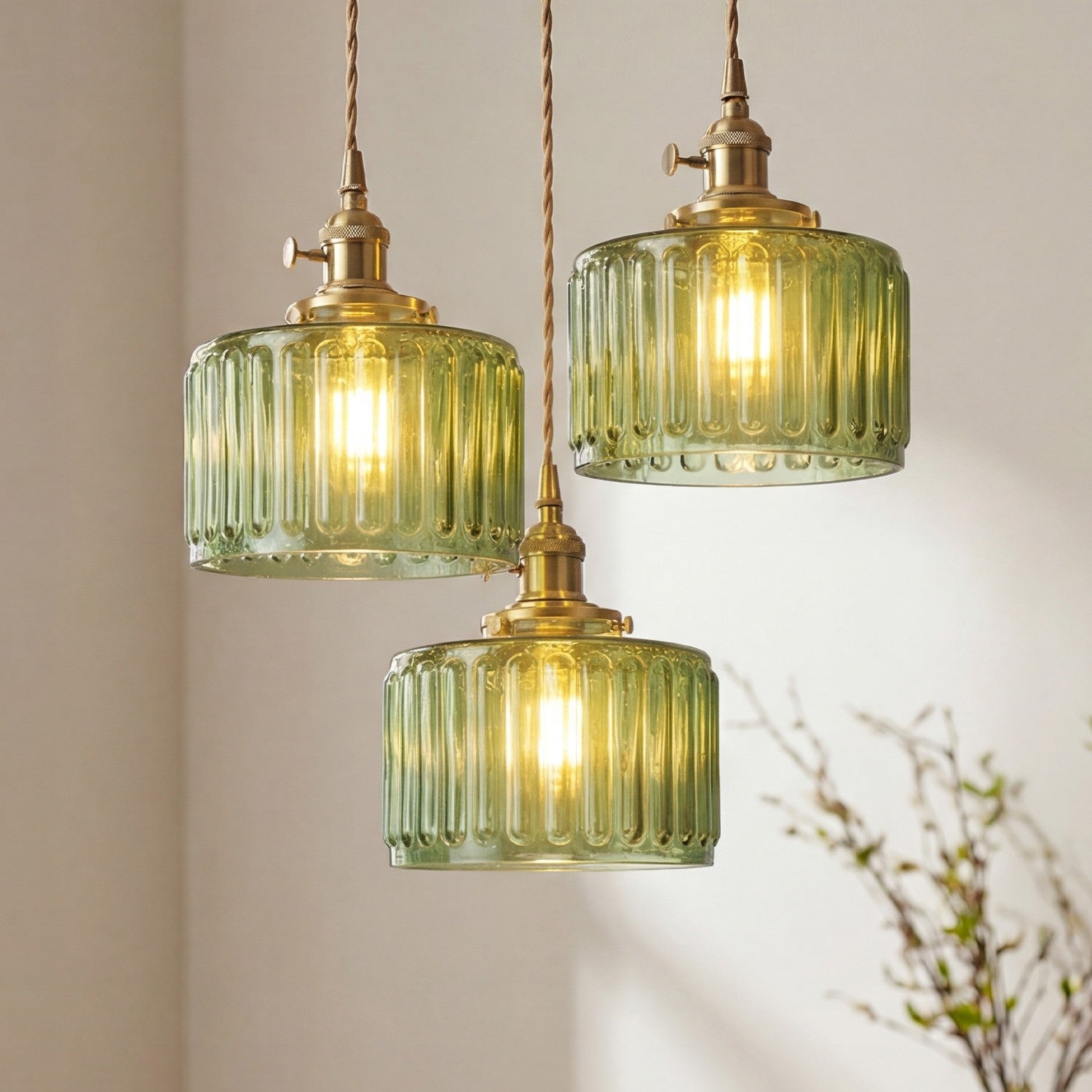 Zavier Vintage Cylinder Wave Pattern Glass Shade Pendant Chandelier