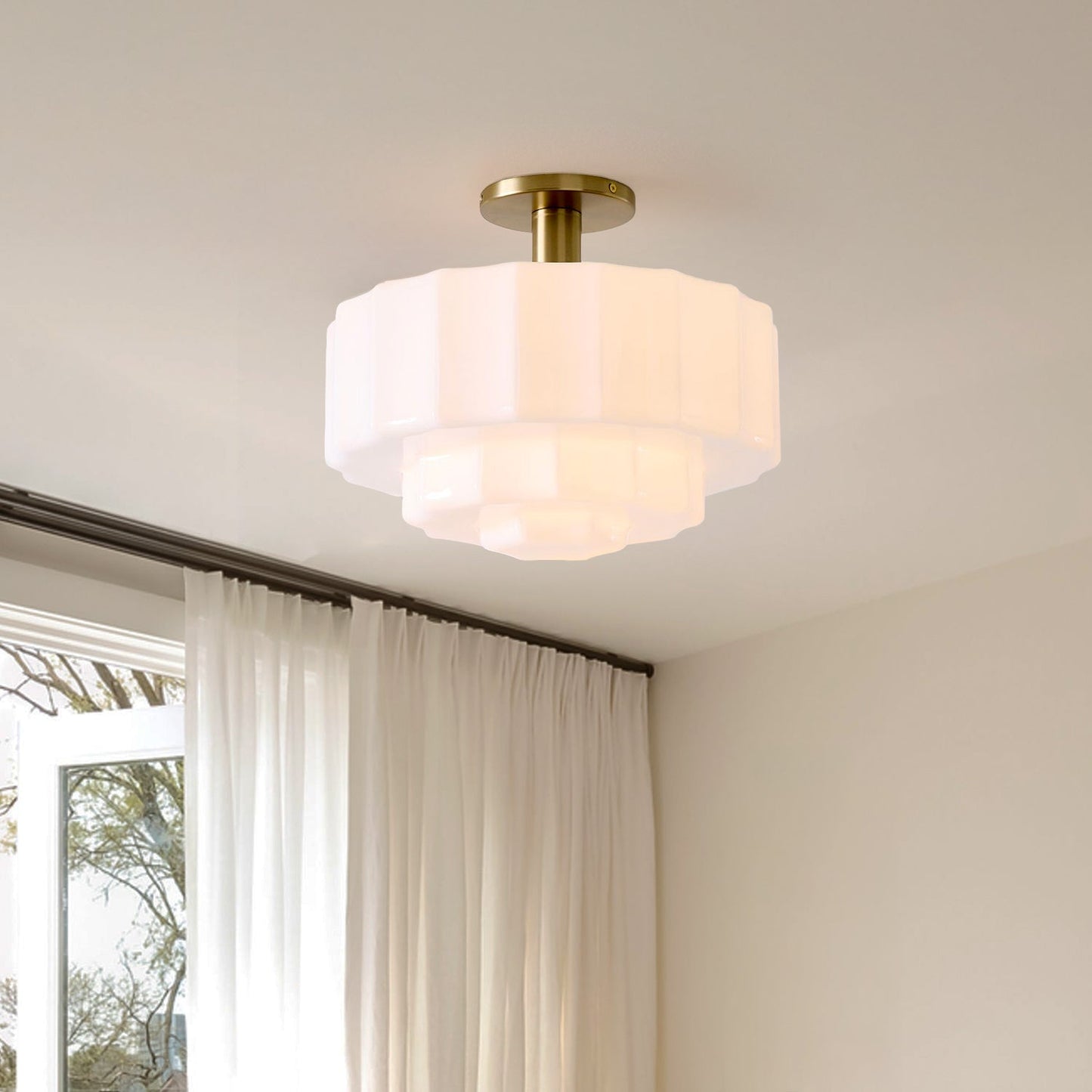Saelis Modern Tiered Textured Milk Glass Flush Mount (14")