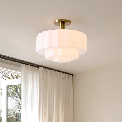 Saelis Modern Tiered Textured Milk Glass Flush Mount (14")