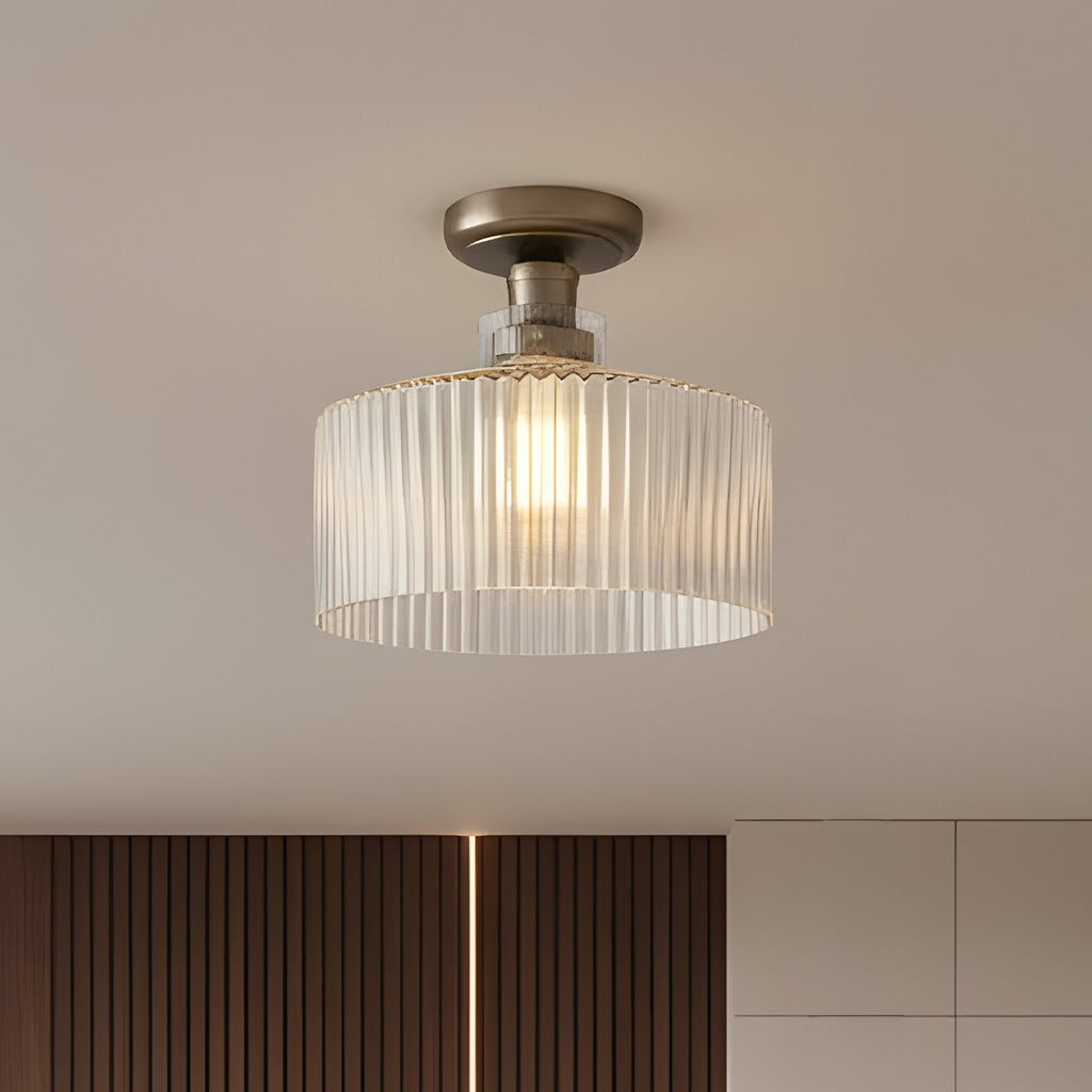 Ilyan Vintage Ribbed Glass Drum Flush Mount Ceiling Light