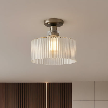 Ilyan Vintage Ribbed Glass Drum Flush Mount Ceiling Light