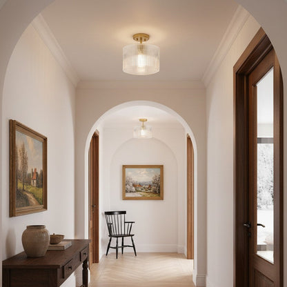 Aerion Ribbed Clear Glass Flush Ceiling Light