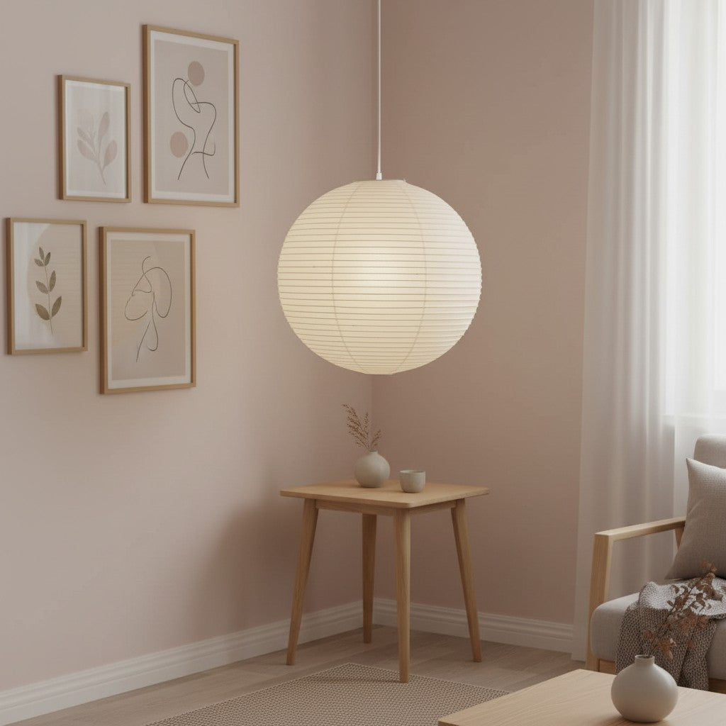 Sorell Minimalist Ribbed Paper Globe Pendant Light