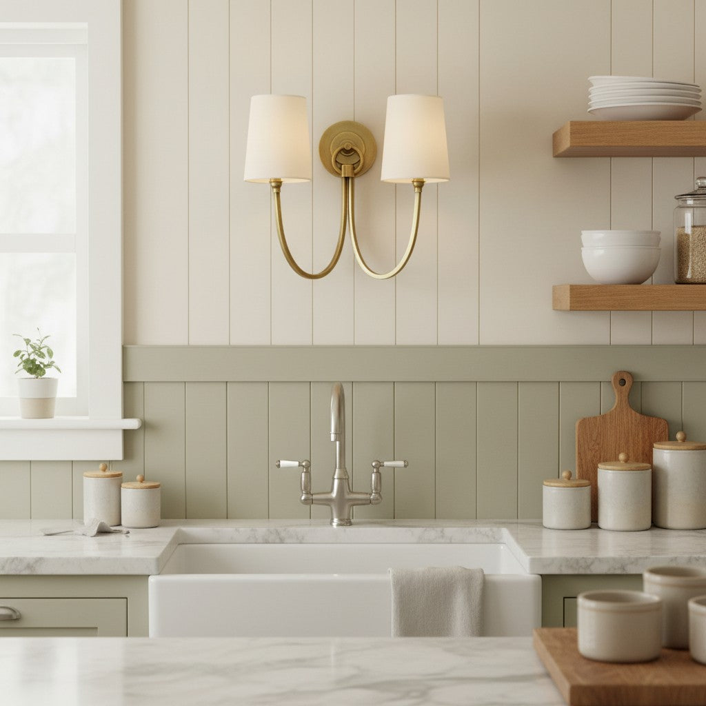 Kaevin Modern Elegant Linen Shade Double Wall Sconce