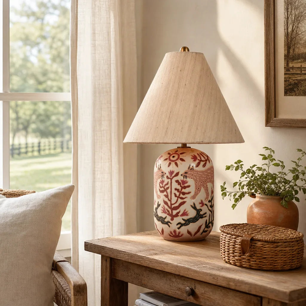 Daevon Retro Ceramic Linen Tapered Table Lamp