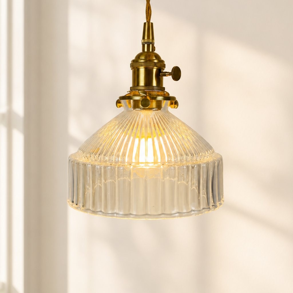 Zyrion Retro Ribbed Clear Glass Pendant Light