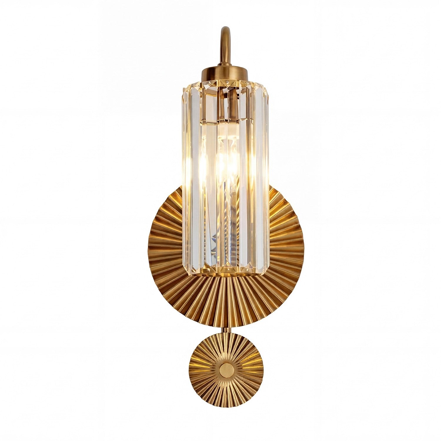 Solstice Brushed Brass Crystal Ribbed Glass Wall Sconce