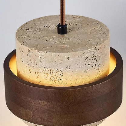 Timothy Wabi Sabi Cylindrical Travertine Pendant Light