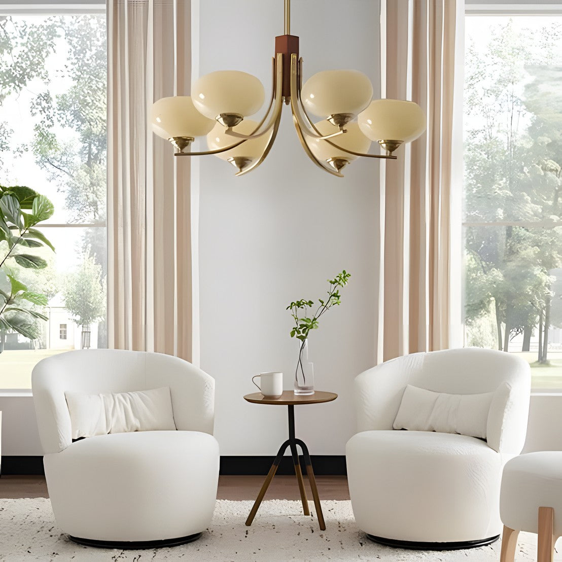 Juino Wood Farmhouse Milk Ball Sputnik Chandelier