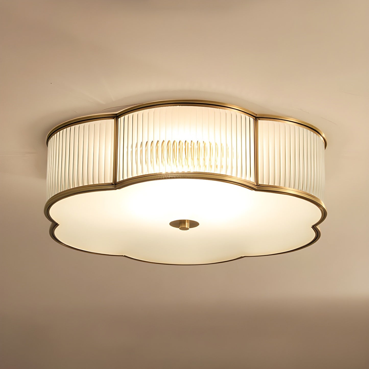 Marcela Traditional Brass Flower Ribbed Glass Ceiling Light