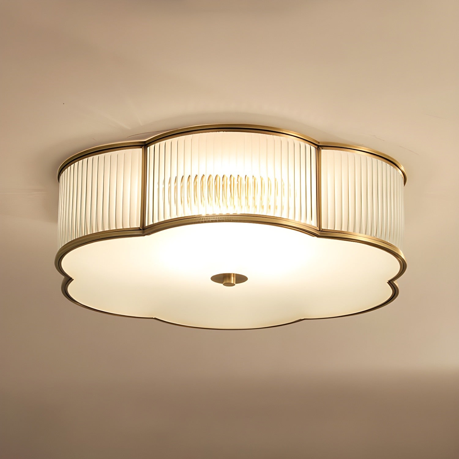 Marcela Traditional Brass Flower Ribbed Glass Ceiling Light