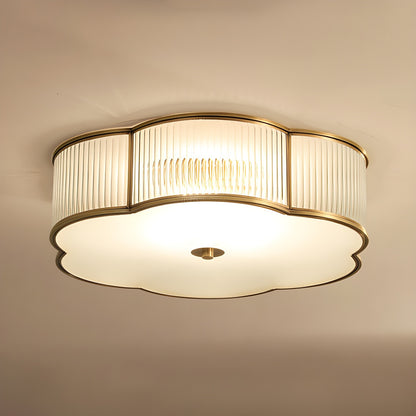 Marcela Traditional Brass Flower Ribbed Glass Ceiling Light