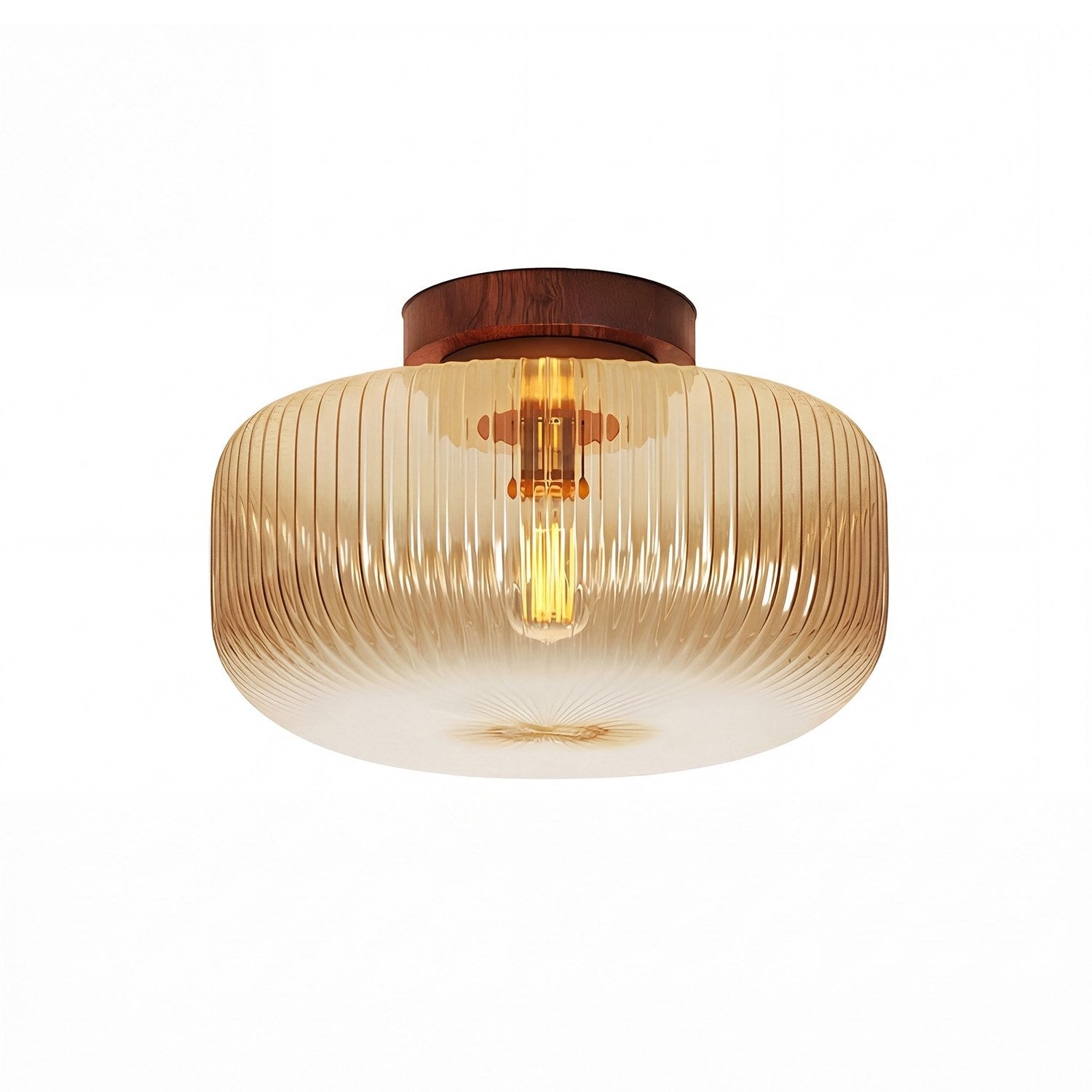 Octavius Farmhouse Retro Amber Fluted Glass Ceiling Light