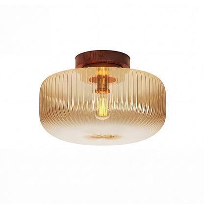 Octavius Farmhouse Retro Amber Fluted Glass Ceiling Light